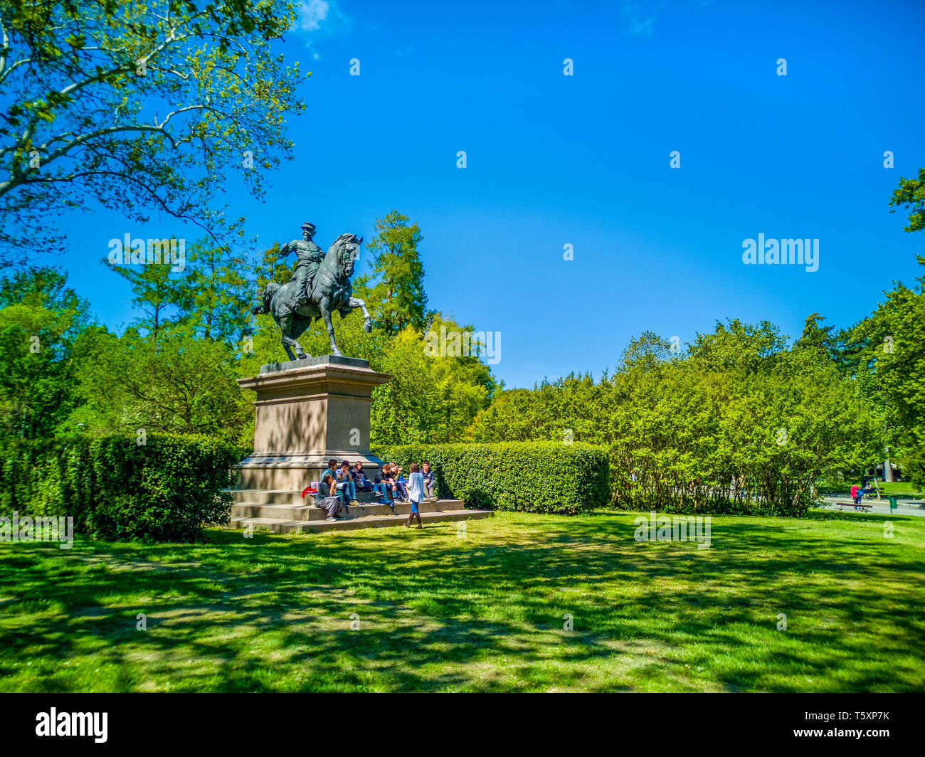 Giardini Margherita gardens in  Bologna Victor Emmanuel II of Savoy statue  Stock Photo