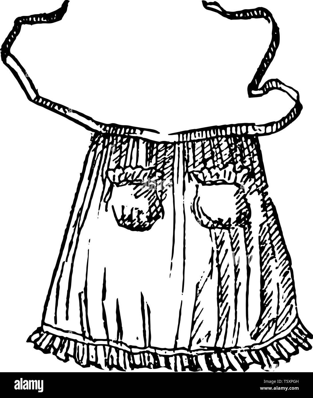 Apron are worn on the fore part of the body vintage line drawing or ...