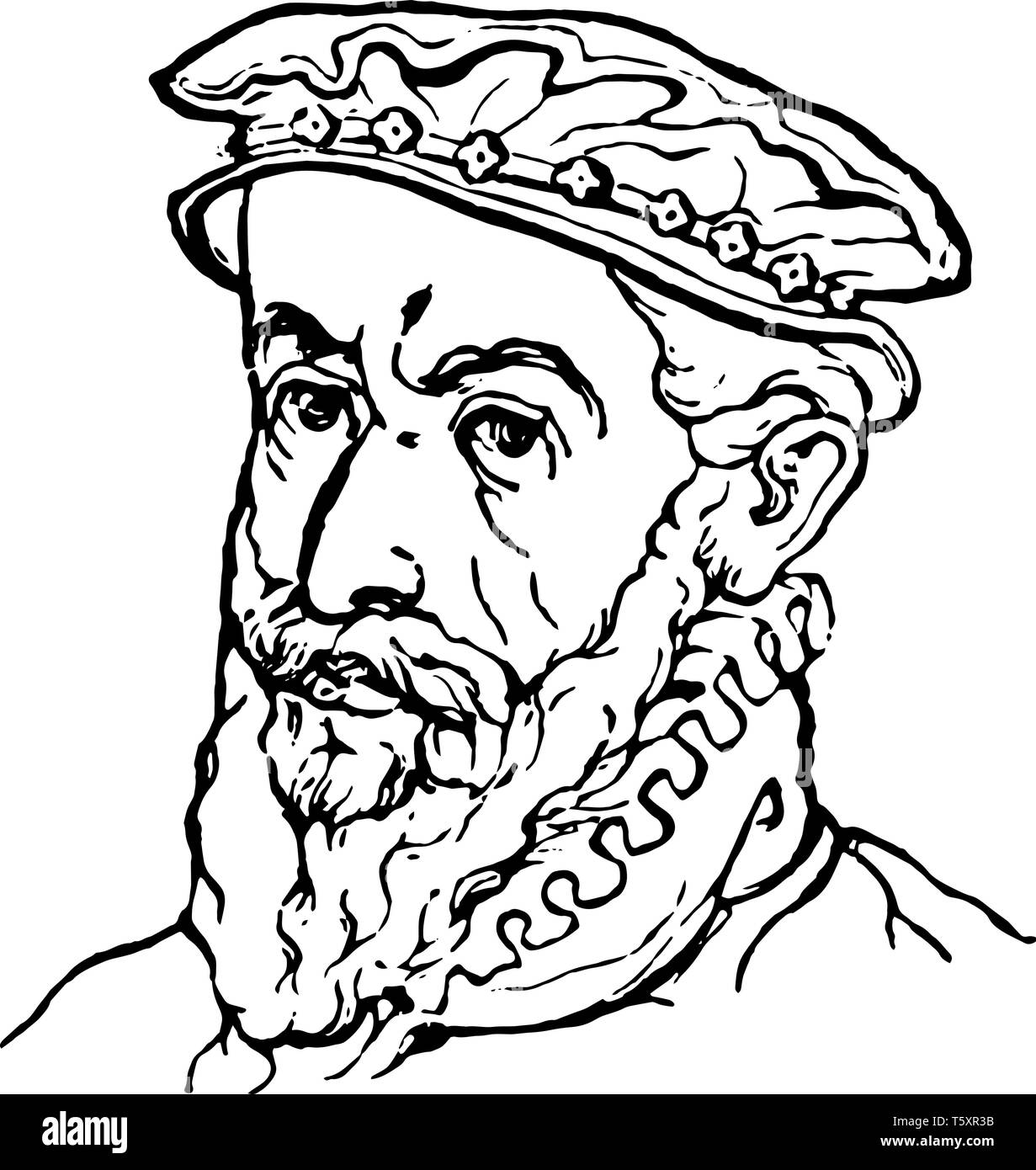 16th Century Flat Cap are Renaissance costume, vintage line drawing or