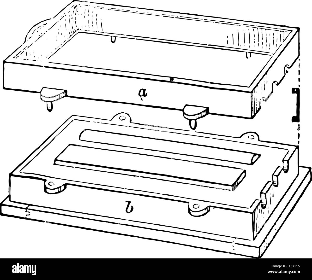 This Illustration Represents Two Part Flask Which Is A Type Of Tooling Used To Contain A Mold In Metal Casting Vintage Line Drawing Or Engraving Illu Stock Vector Image Art