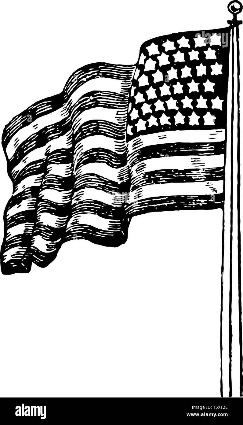 Backwards United States Flag, this flag has horizontal stripes and stars in top right corner of flag, vintage line drawing or engraving illustration Stock Vector