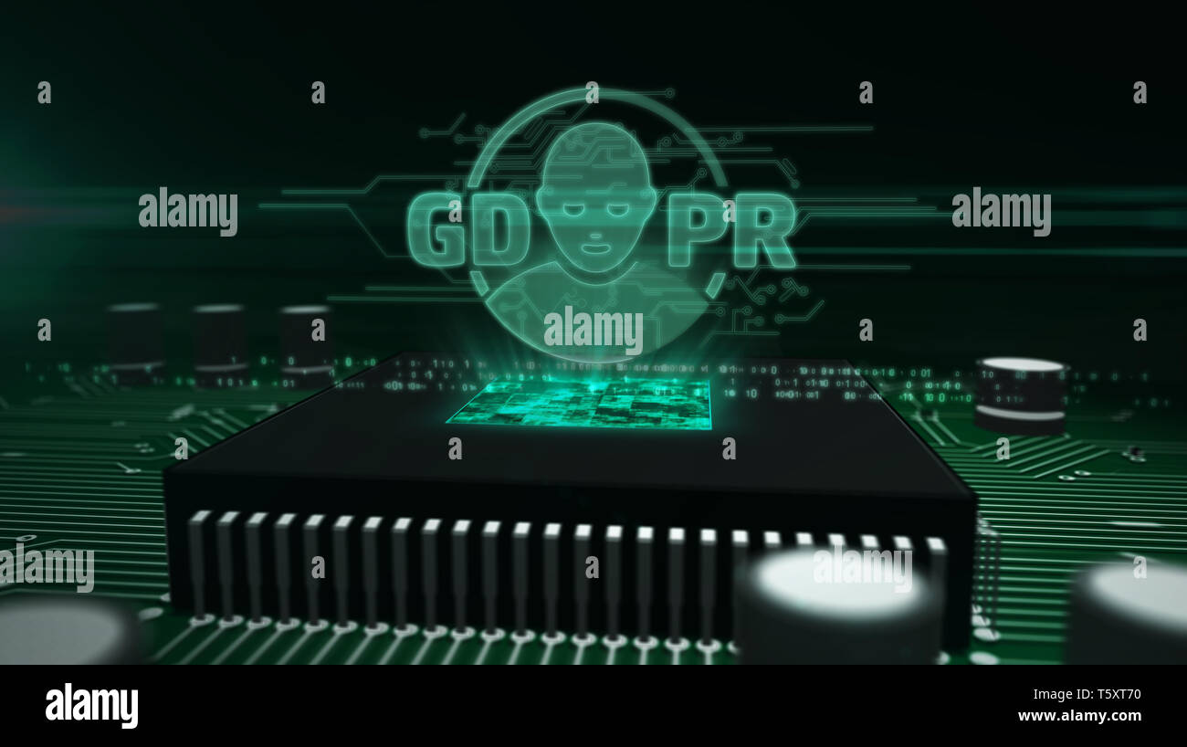 GDPR general data protection regulation act hologram over working cpu in  background. Privacy safety in european union concept. Circuit board 3d  illust Stock Photo - Alamy