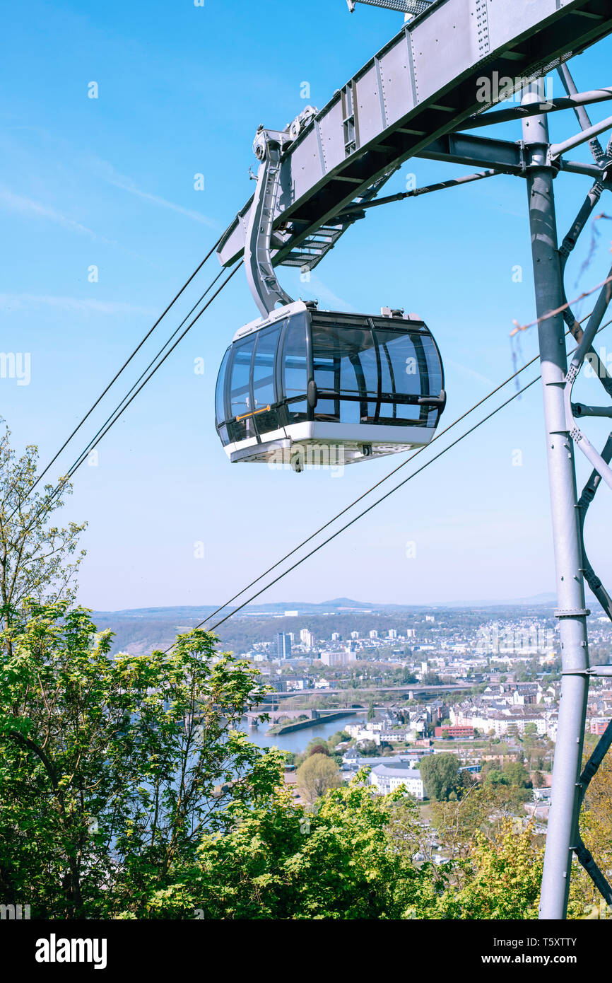 The beautiful scenery/cityscape of Rhein City Koblenz seen from the cable car Stock Photo