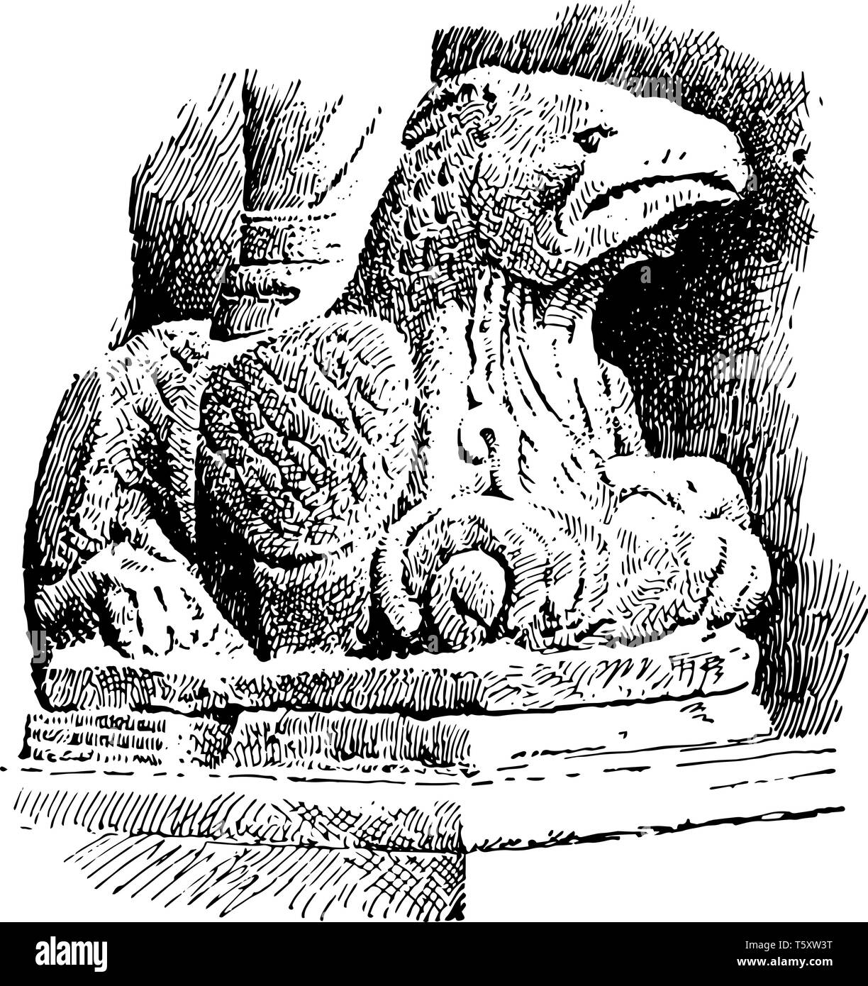 Griffe, Porch of the Duomo,  an imaginary animal supposed, generated between the lion and the eagle, combine the head, vintage line drawing or engravi Stock Vector