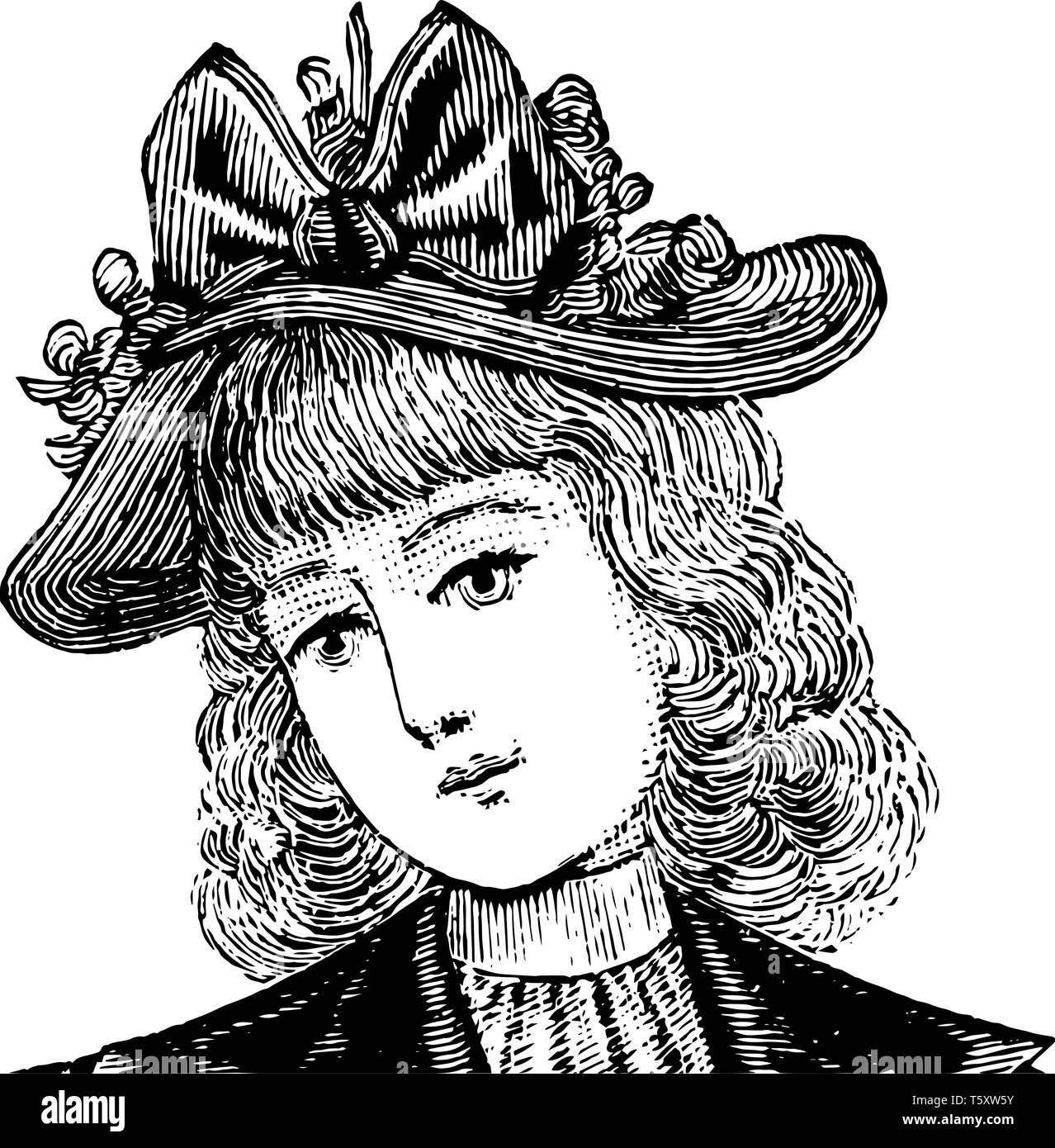 Girl's Hat is a late 19th century design, vintage line drawing or
