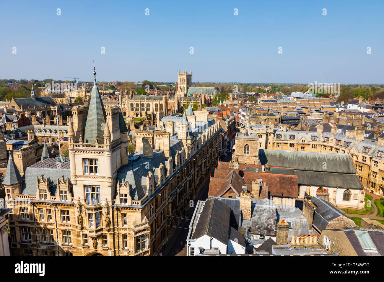 Gonville and Caius college seen from St Marys church tower, University town of Cambridge, Cambridgeshire, England Stock Photo