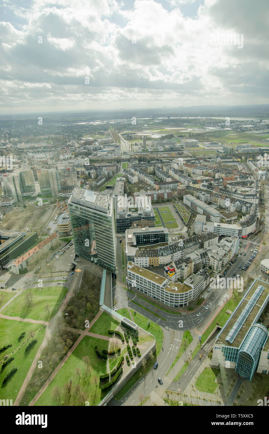 View from the TV Tower Rheinturm in Dusseldorf, Germany. Stock Photo