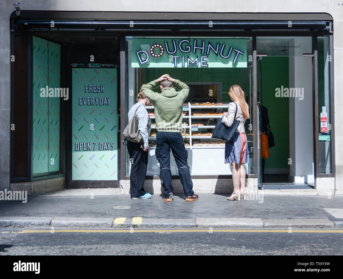 Doughnut Time shop front, Fenchurch Street, London, EC3, UK Stock Photo