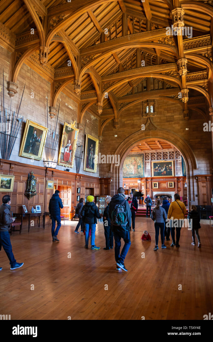 The Kings Hall, part of the State Rooms, at Bamburgh Castle, Northumberland, England, UK Stock Photo