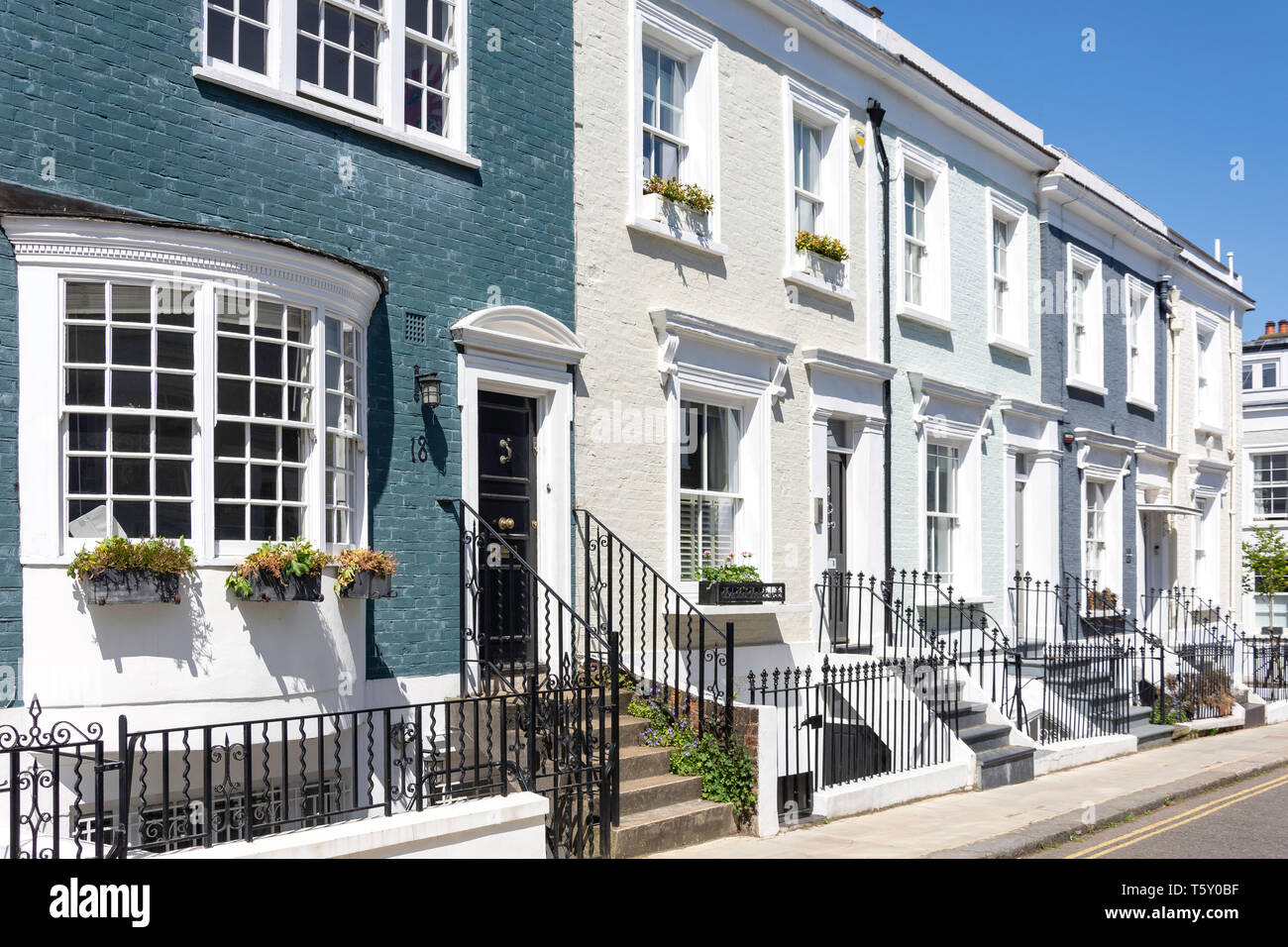 Colourful terraced houses, Hillgate Place, Notting Hill, Royal Borough
