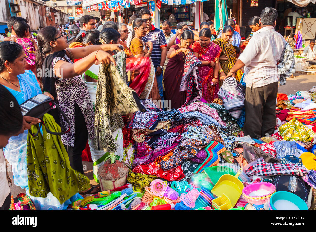 GOA, INDIA - APRIL 06, 2012: Indian dress and fabric at the local market in India Stock Photo