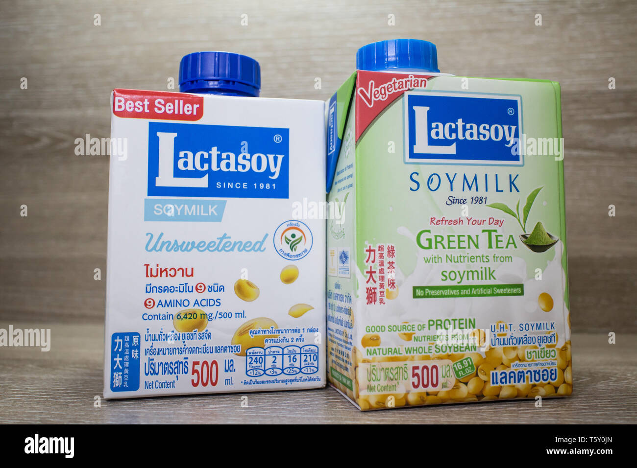 Chiangmai, Thailand April 27 2019 Lactasoy Soy Milk. Product by Lactasoy Thailand Company