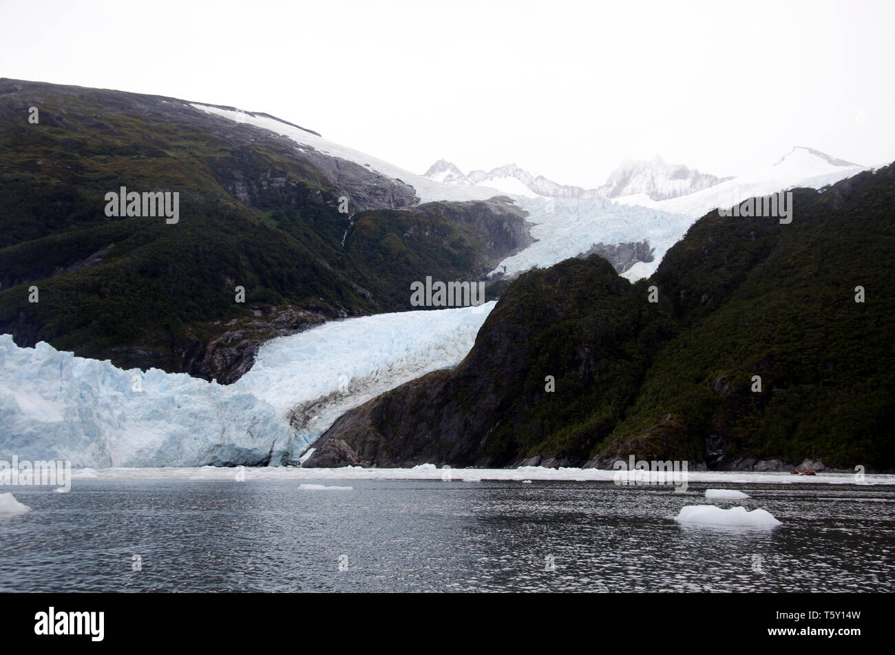 Garibaldi glacier is among the southernmost glaciers in the fjords of Chile Stock Photo