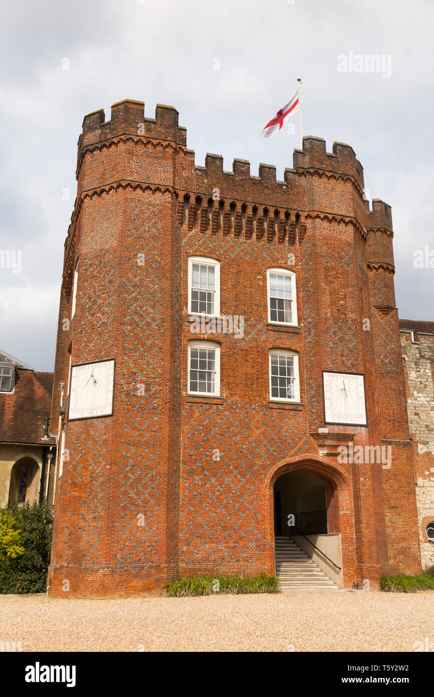 The Palace tower of Farnham Castle, flying the flag of St