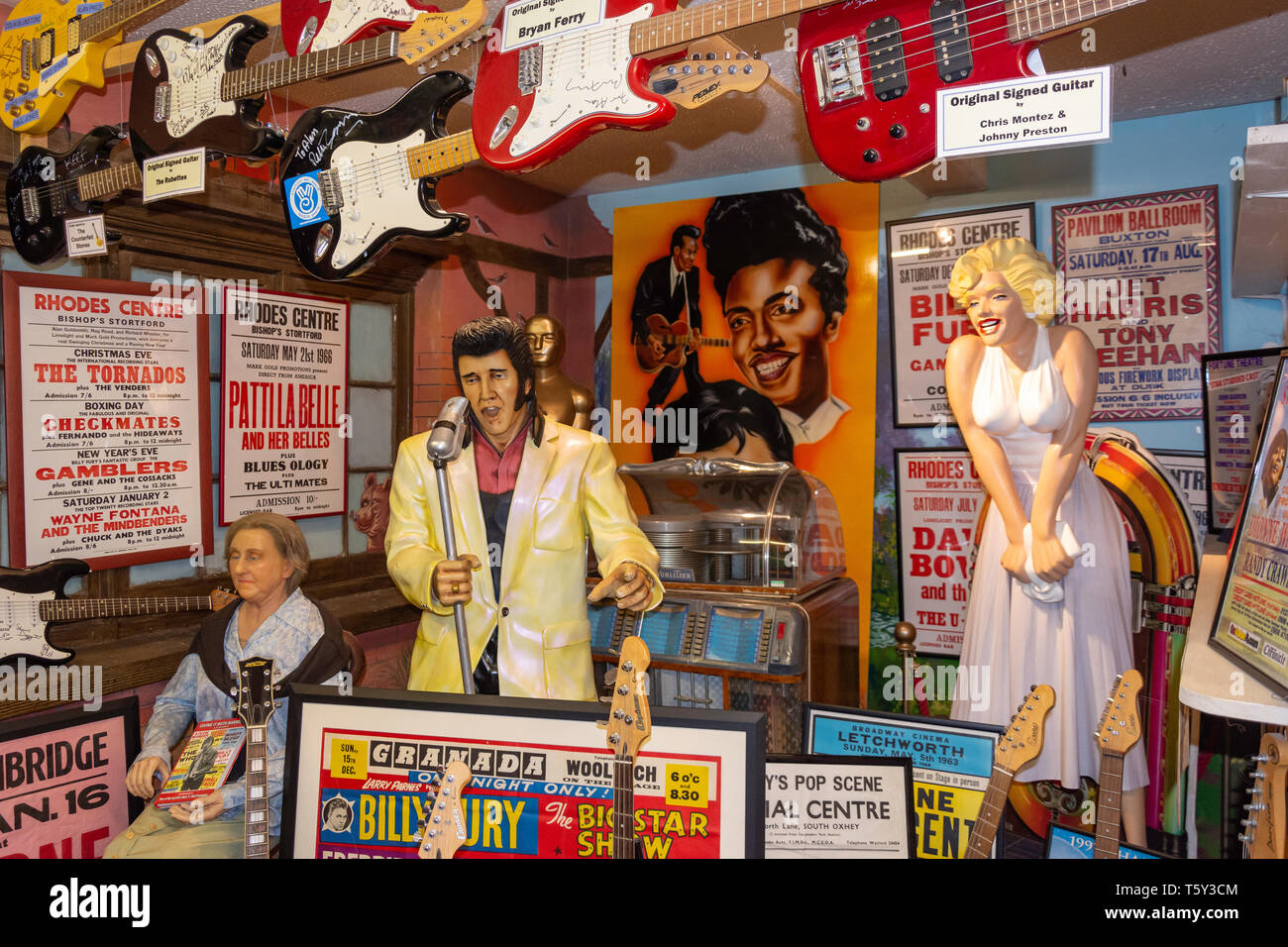 60's Rock & Roll display in The Toy Museum, Mountfitchet Castle, Stansted Mountfitchet, Essex, England, United Kingdom Stock Photo