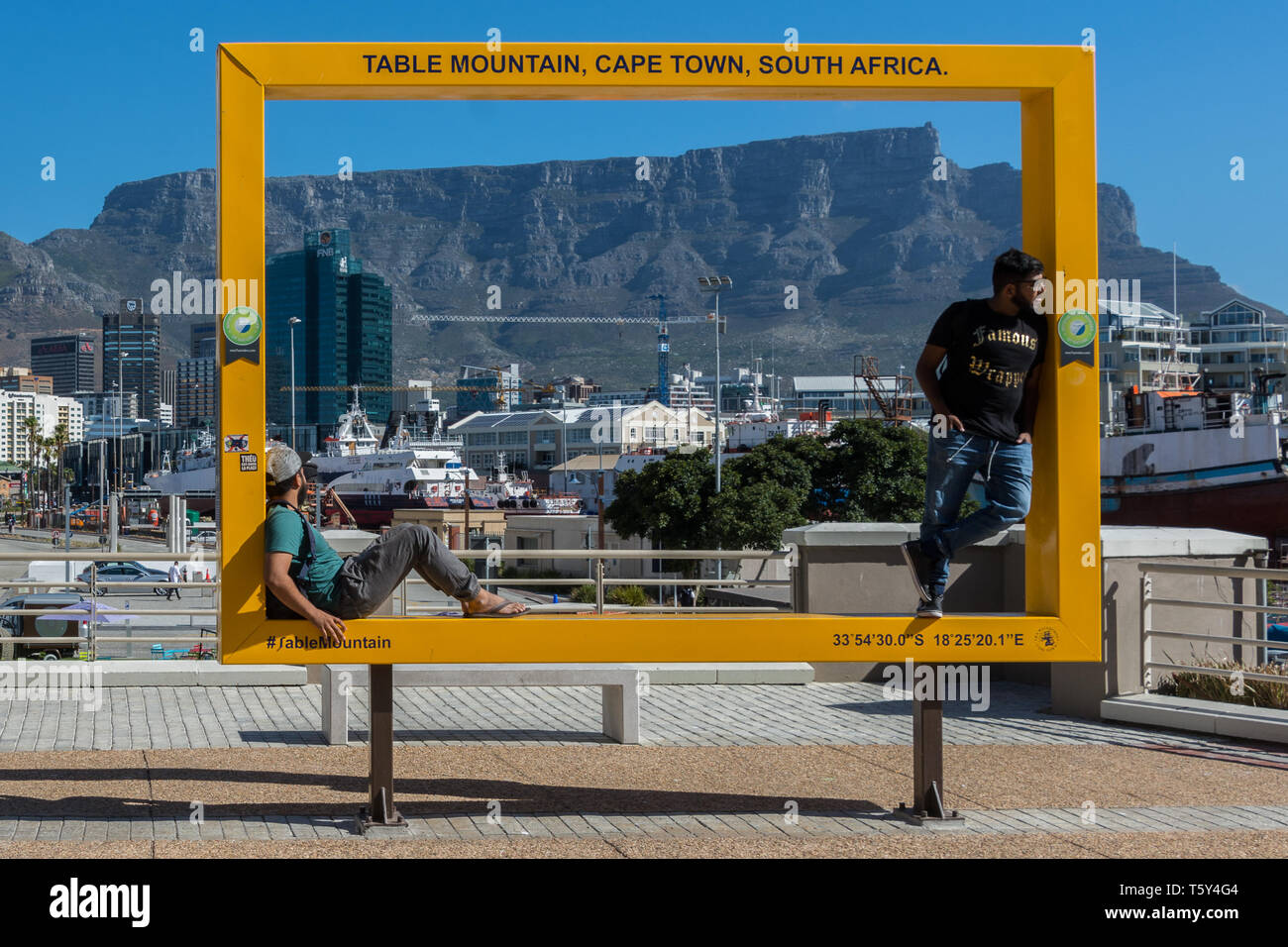 Tourist photo frame with Table Mountain, V&A Waterfront, Cape Town
