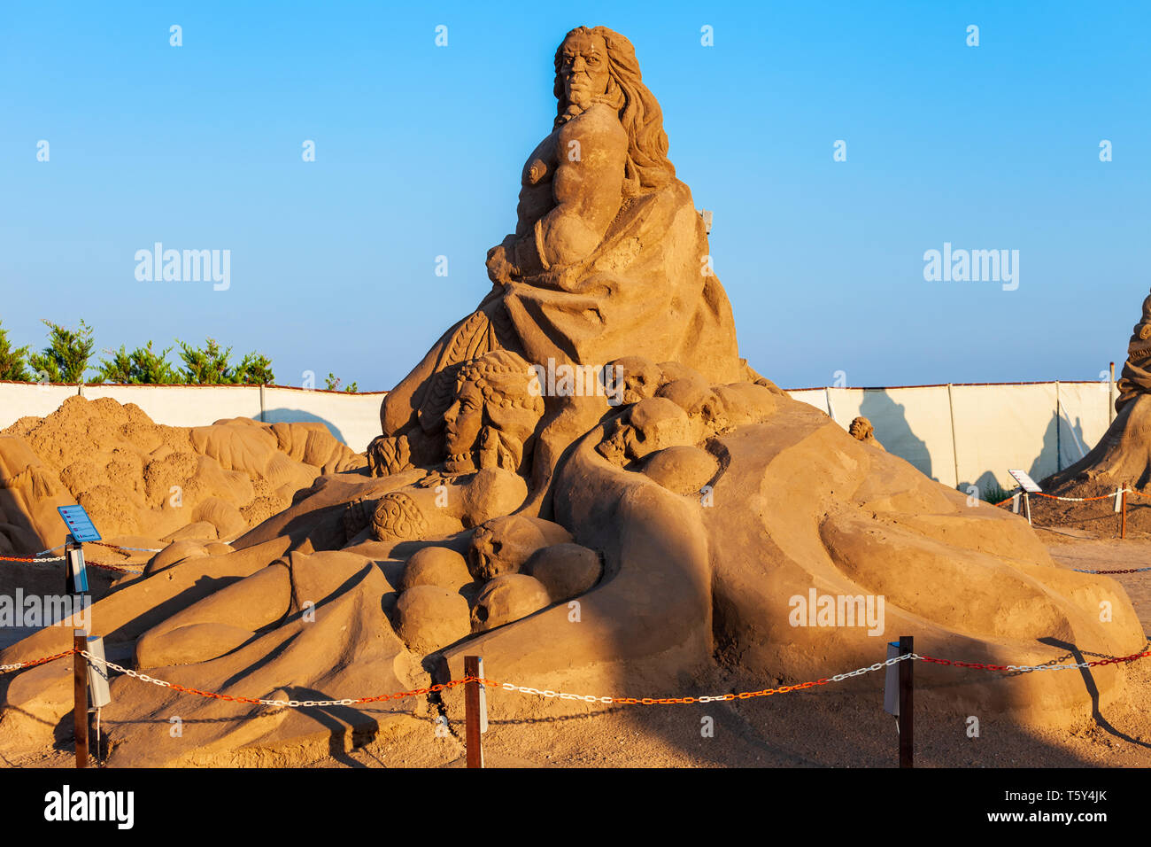 ANTALYA, TURKEY - SEPTEMBER 12, 2014: Sandland or Sand Sculpture Museum is an open air museum located at the Lara beach in Antalya city in Turkey Stock Photo