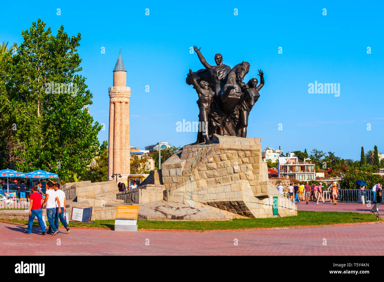 ANTALYA, TURKEY - SEPTEMBER 14, 2014: Republic Square is a main square in Antalya old town or Kaleici in Turkey Stock Photo