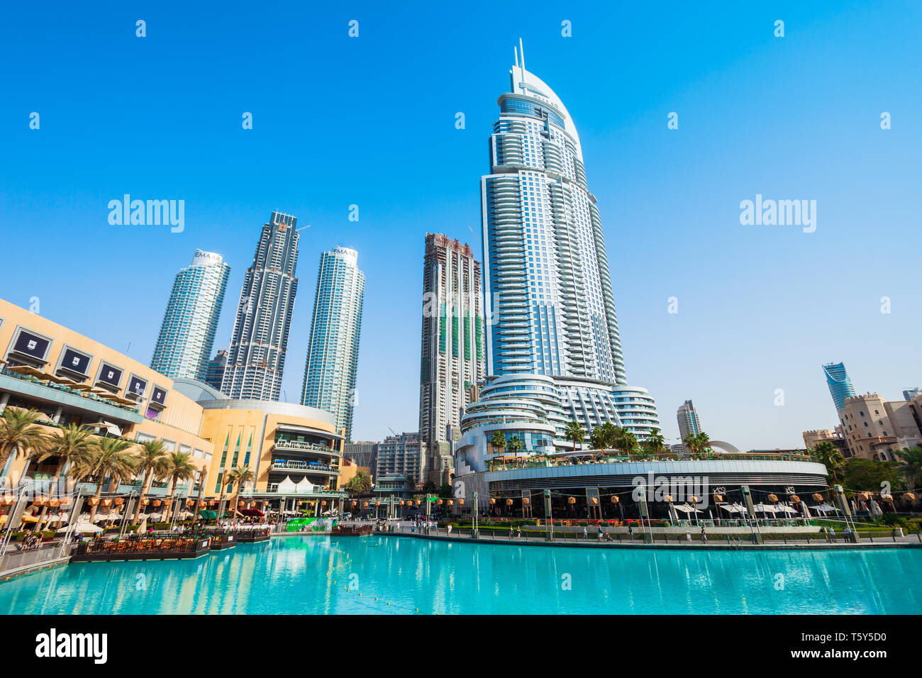 DUBAI, UAE - FEBRUARY 24, 2019: Dubai Mall and Address Downtown Hotel located in Dubai in UAE Stock Photo