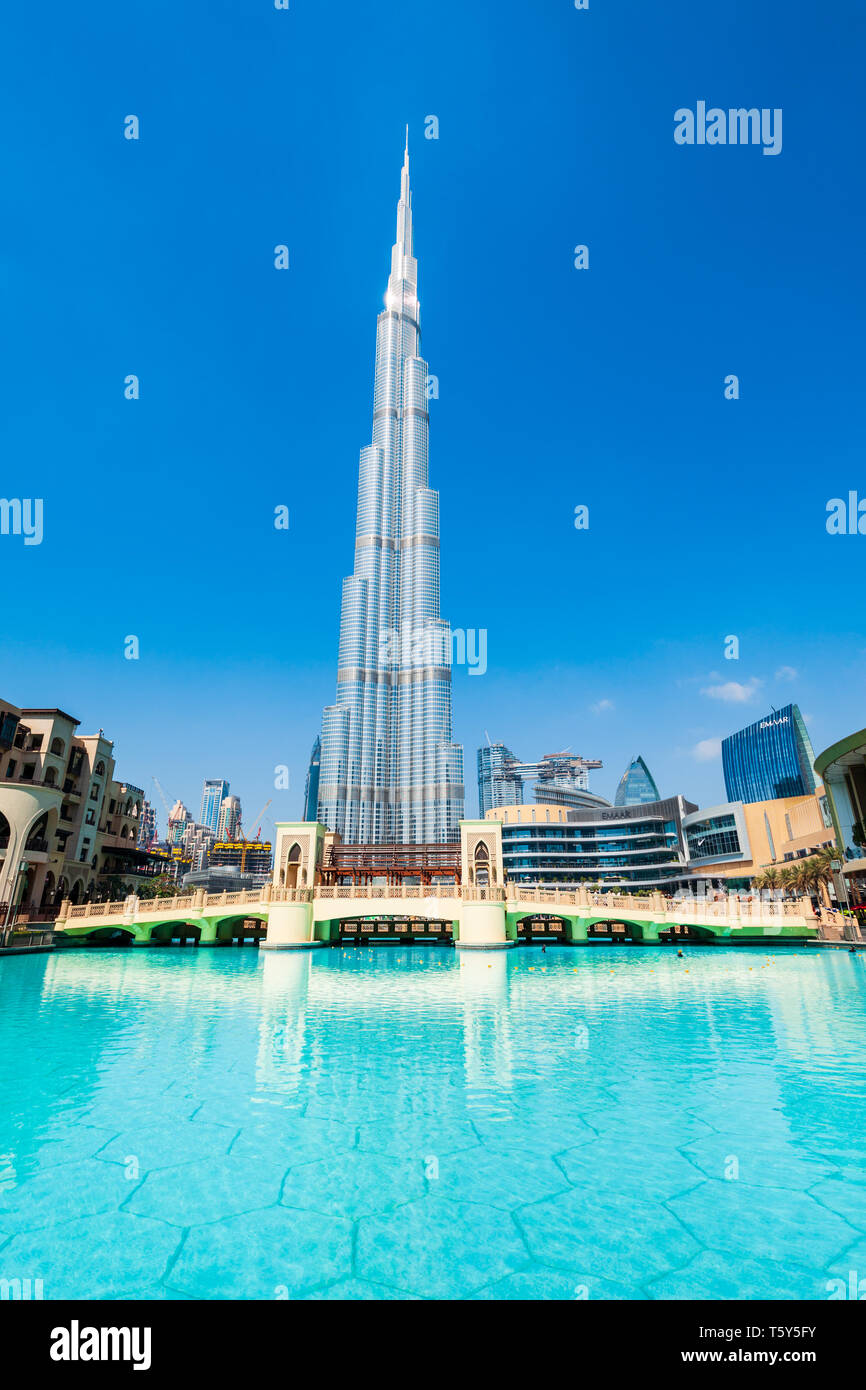 DUBAI, UAE FEBRUARY 26, 2019 Burj Khalifa or Khalifa Tower is a skyscraper and the tallest