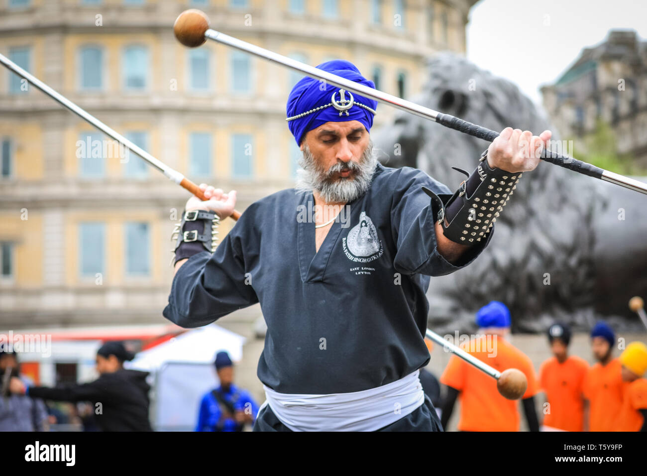 Trafalgar Square, London, UK, 27th April 2019. A Gatka demonstration