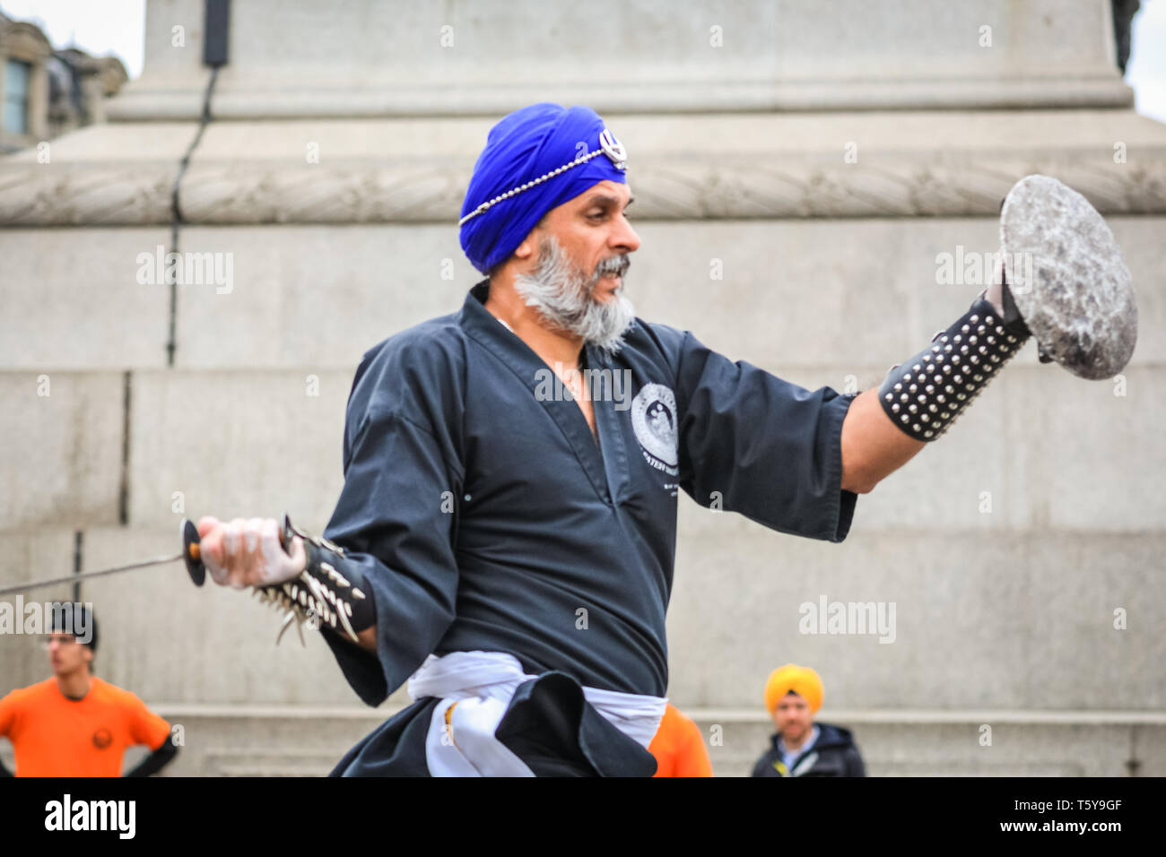 Trafalgar Square, London, UK, 27th April 2019. A Gatka demonstration