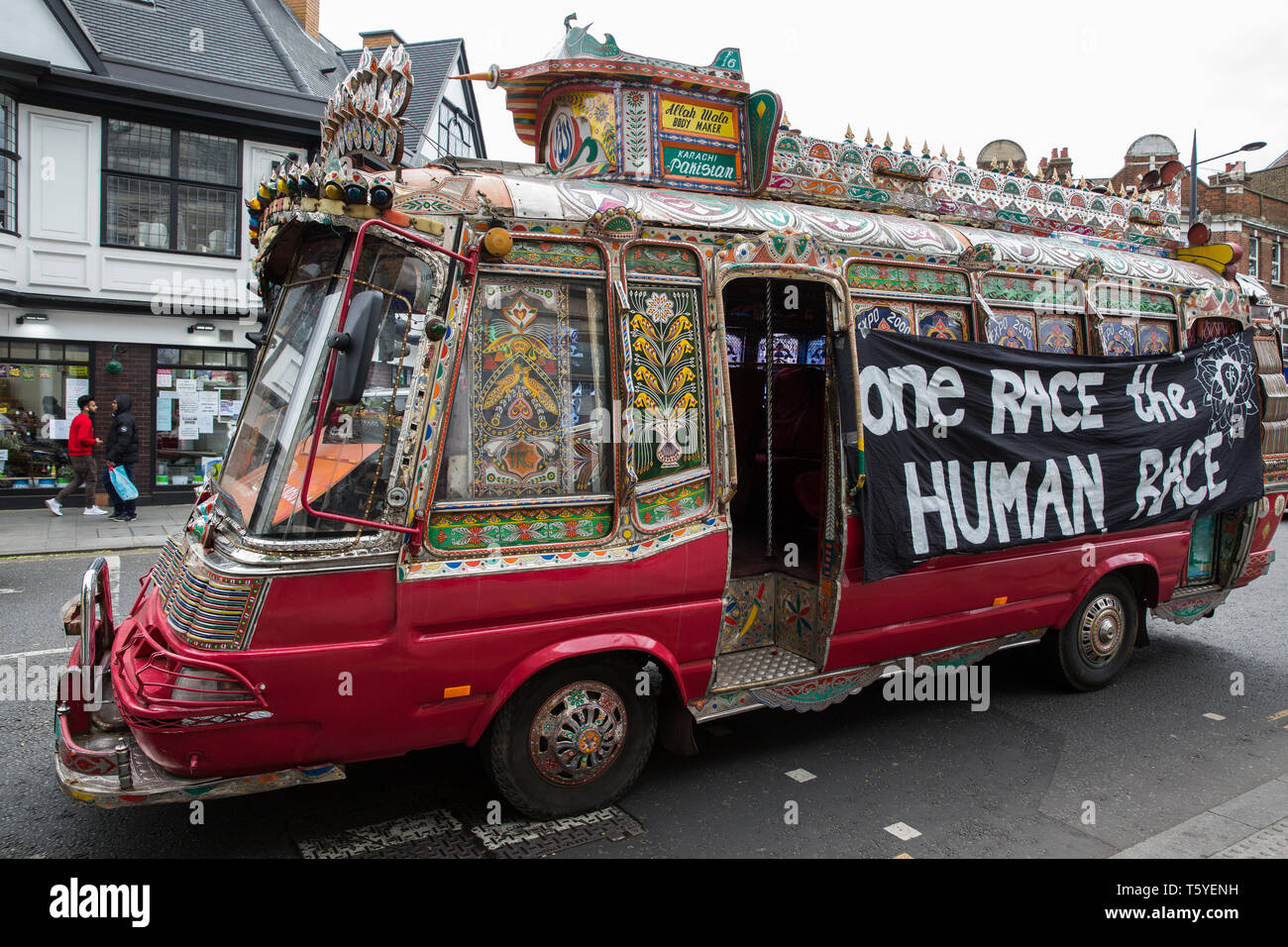 Southall, UK. 27th April 2019. Members of the local community and supporters march through Southall to honour the memories of Gurdip Singh Chaggar and Blair Peach on the 40th anniversary of their deaths. Gurdip Singh Chaggar, a young Asian boy, was the victim of a racially motivated attack whist Blair Peach, a teacher, was killed by the Metropolitan Police’s Special Patrol Group during a peaceful march against the National Front demonstration. Credit: Mark Kerrison/Alamy Live News Stock Photo