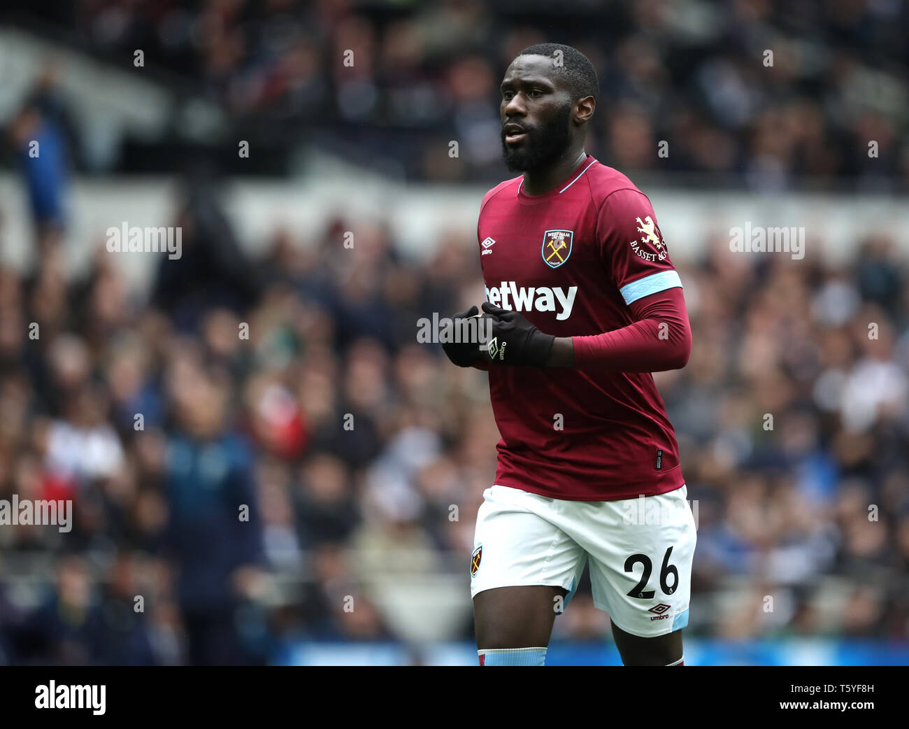 London, UK. 27th Apr 2019. Arthur Masauku (WHU) at the Tottenham Hotspur v West Ham United English Premier League match, at The Tottenham Hotspur Stadium, London, UK on April 27, 2019. **Editorial use only, license required for commercial use. No use in betting, games or a single club/league/player publications** Credit: Paul Marriott/Alamy Live News Stock Photo