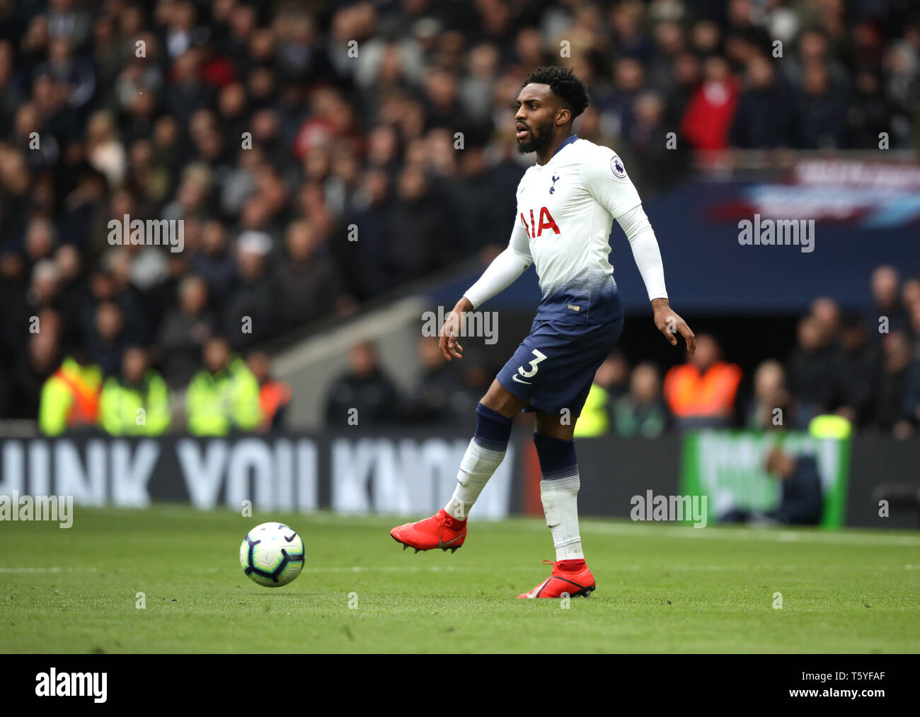 London, UK. 27th Apr 2019. Danny Rose (TH) at the Tottenham Hotspur v West Ham United English Premier League match, at The Tottenham Hotspur Stadium, London, UK on April 27, 2019. **Editorial use only, license required for commercial use. No use in betting, games or a single club/league/player publications** Credit: Paul Marriott/Alamy Live News Stock Photo