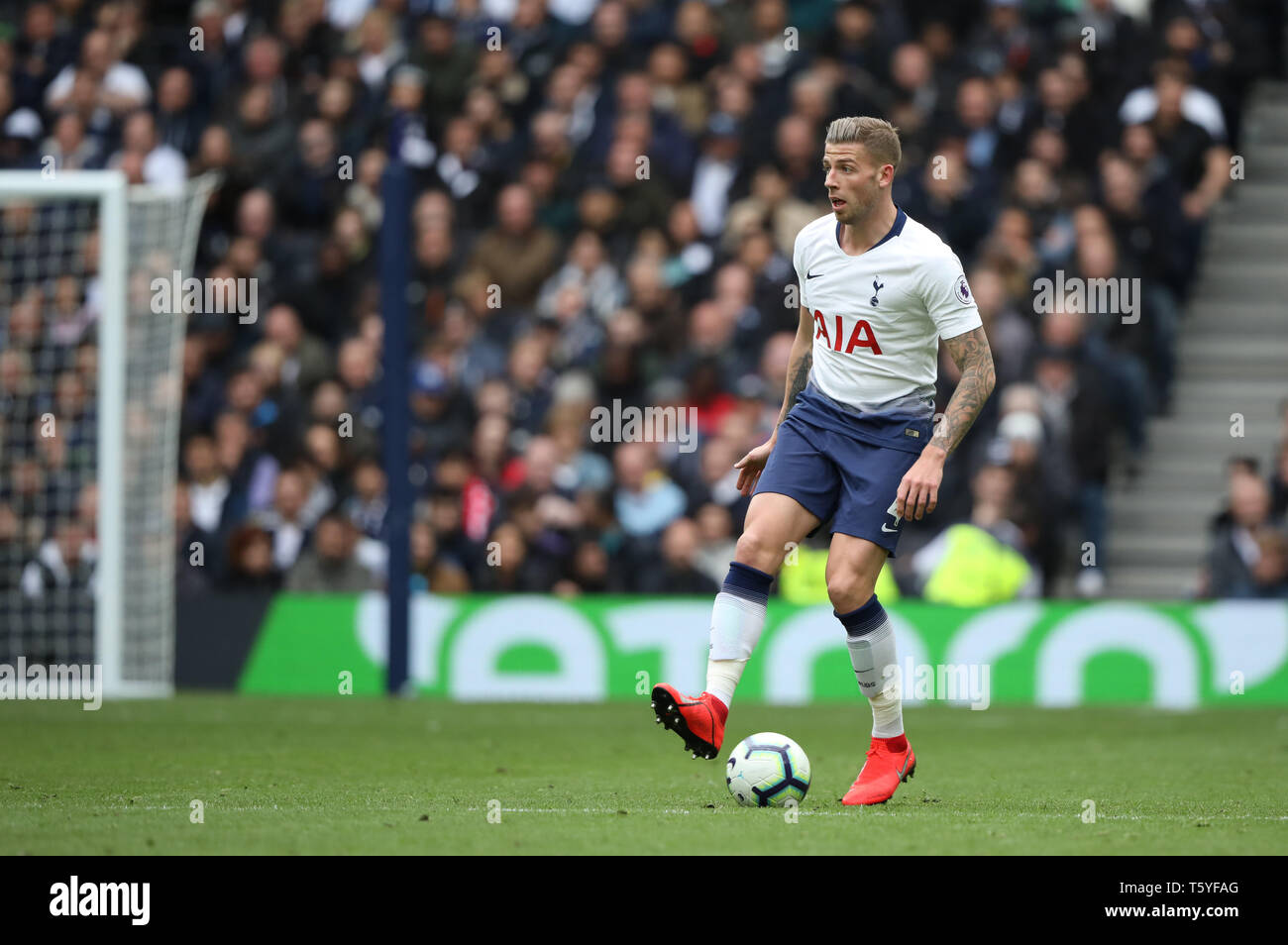 London, UK. 27th Apr 2019. Toby Alderweireld (TH) at the Tottenham Hotspur v West Ham United English Premier League match, at The Tottenham Hotspur Stadium, London, UK on April 27, 2019. **Editorial use only, license required for commercial use. No use in betting, games or a single club/league/player publications** Credit: Paul Marriott/Alamy Live News Stock Photo