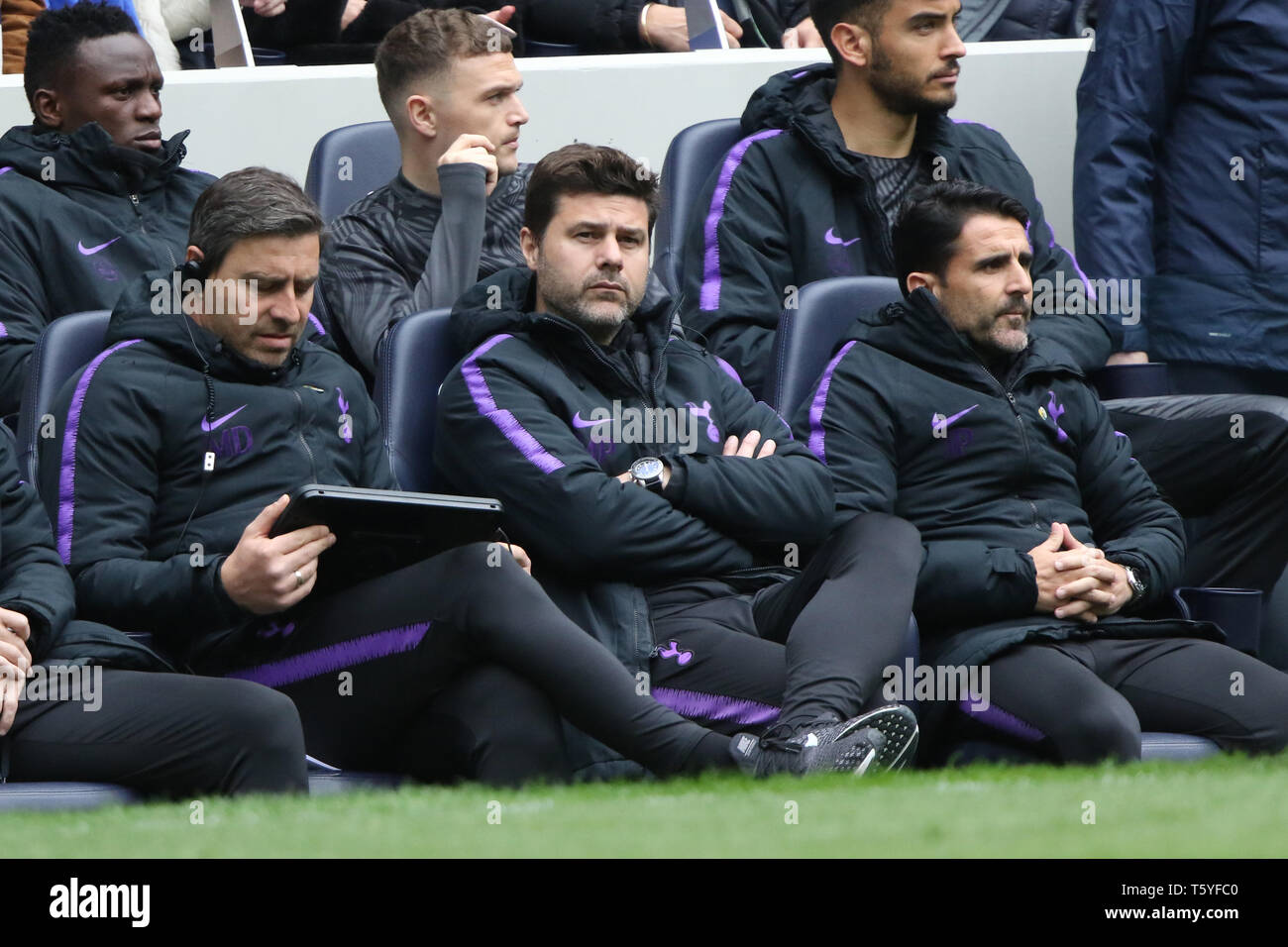 London, UK. 27th Apr 2019. Mauricio Pochettino (Spurs manager) at the Tottenham Hotspur v West Ham United English Premier League match, at The Tottenham Hotspur Stadium, London, UK on April 27, 2019. **Editorial use only, license required for commercial use. No use in betting, games or a single club/league/player publications** Credit: Paul Marriott/Alamy Live News Stock Photo