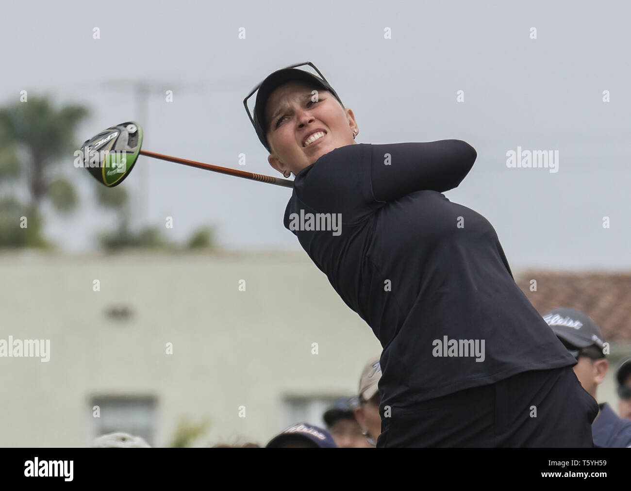 Los Angeles, California, USA. 27th Apr, 2019. Nanna Koerstz Madsen of Denmark in actions during the third round of the HUGEL-AIR PREMIA LA Open LPGA golf tournament at Wilshire Country on April 27, 2019, in Los Angeles. Credit: Ringo Chiu/ZUMA Wire/Alamy Live News Stock Photo