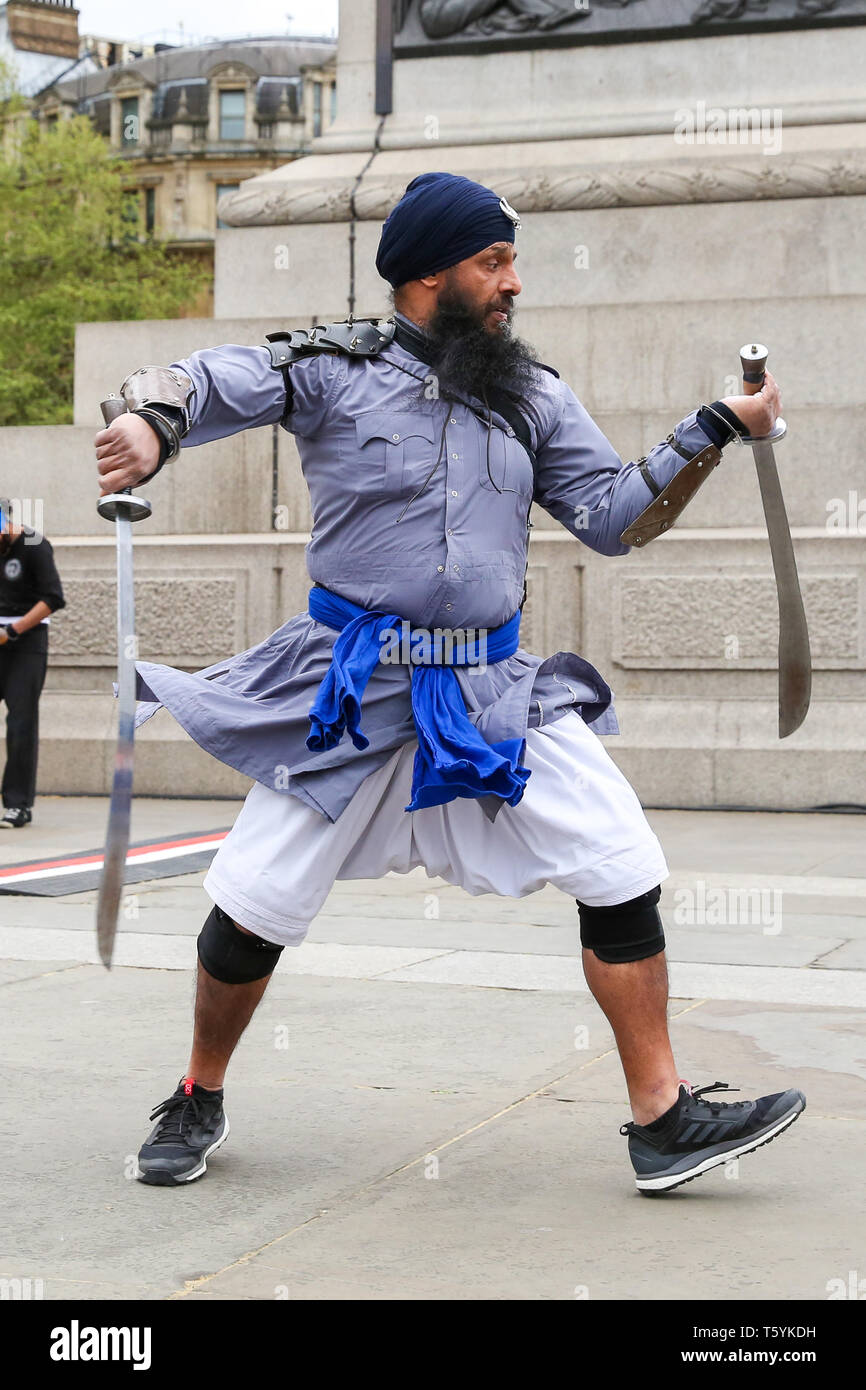 A member of Gatka The Sikh Martial Art seen performing martial arts