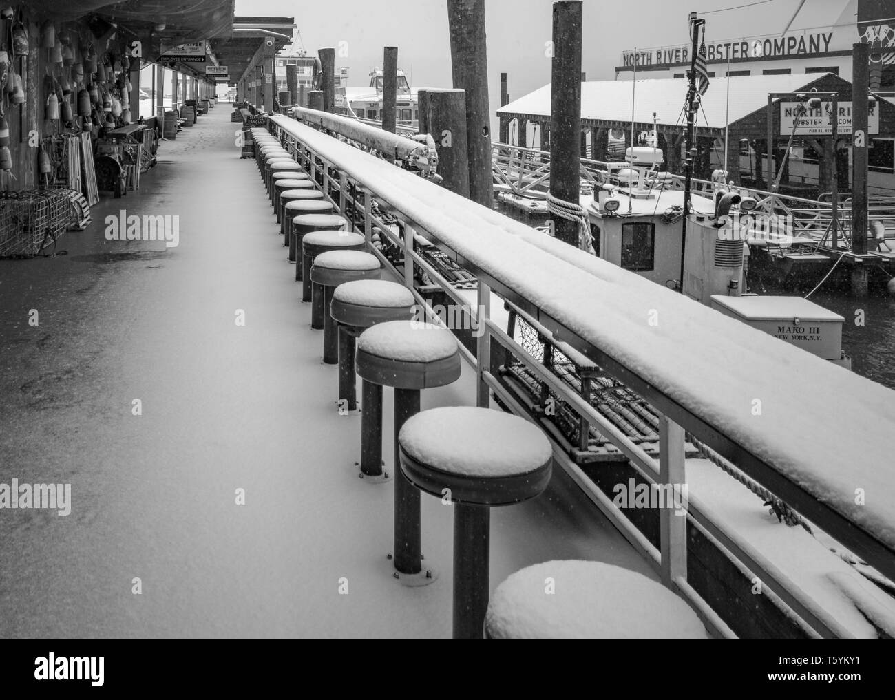 Fresh Snow at Pier 81, New York, USA Stock Photo