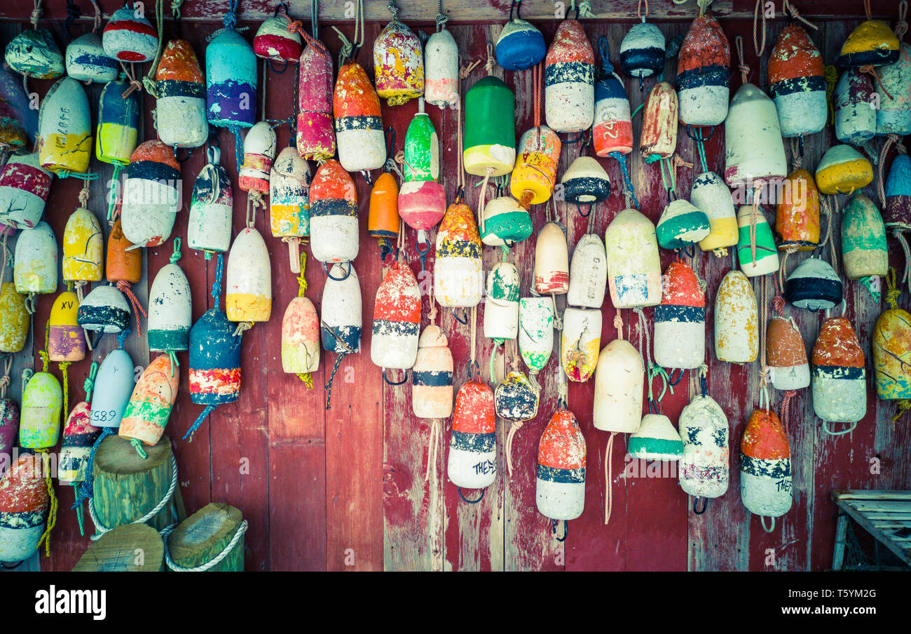 Colourful Buoys at Pier 81, New York, USA Stock Photo