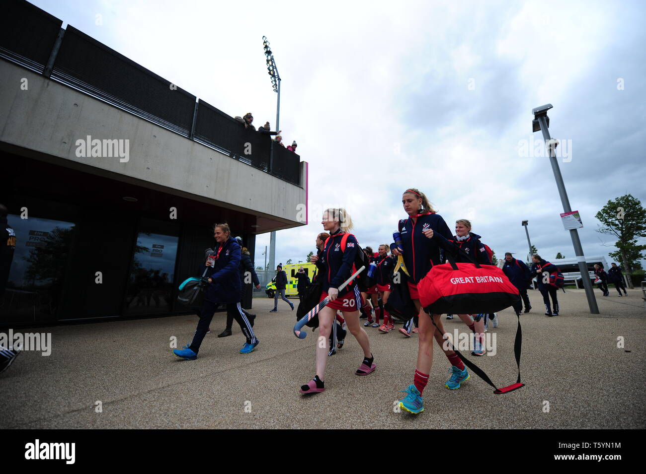 General view of Great Britain women team arriving before the FIH Pro League match at Lee Valley Hockey and tennis Centre, London. Stock Photo