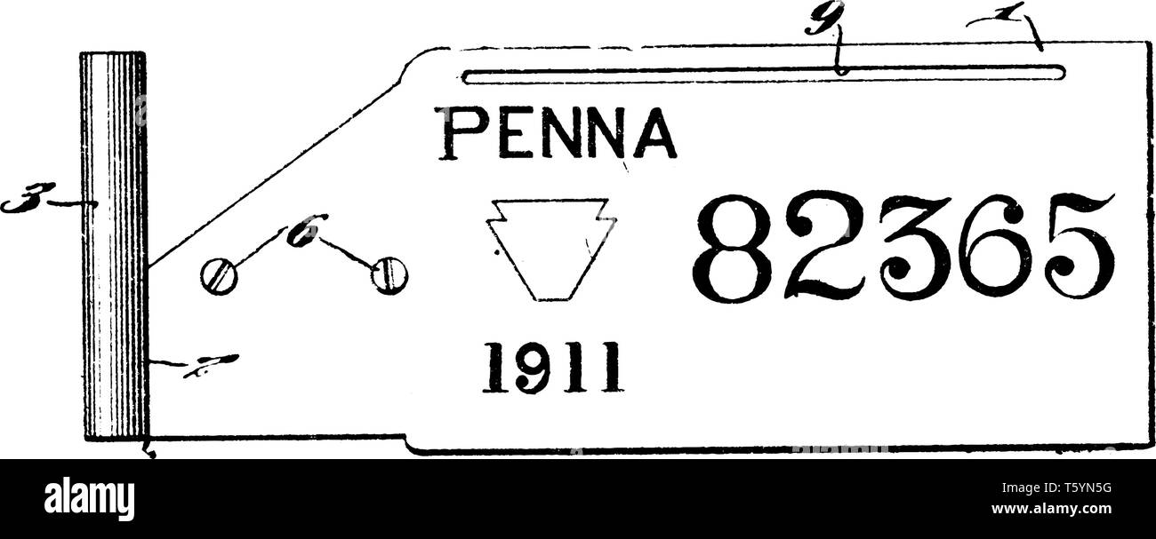 License Tag used to identify cars which reads Penna 1911 82365 ...
