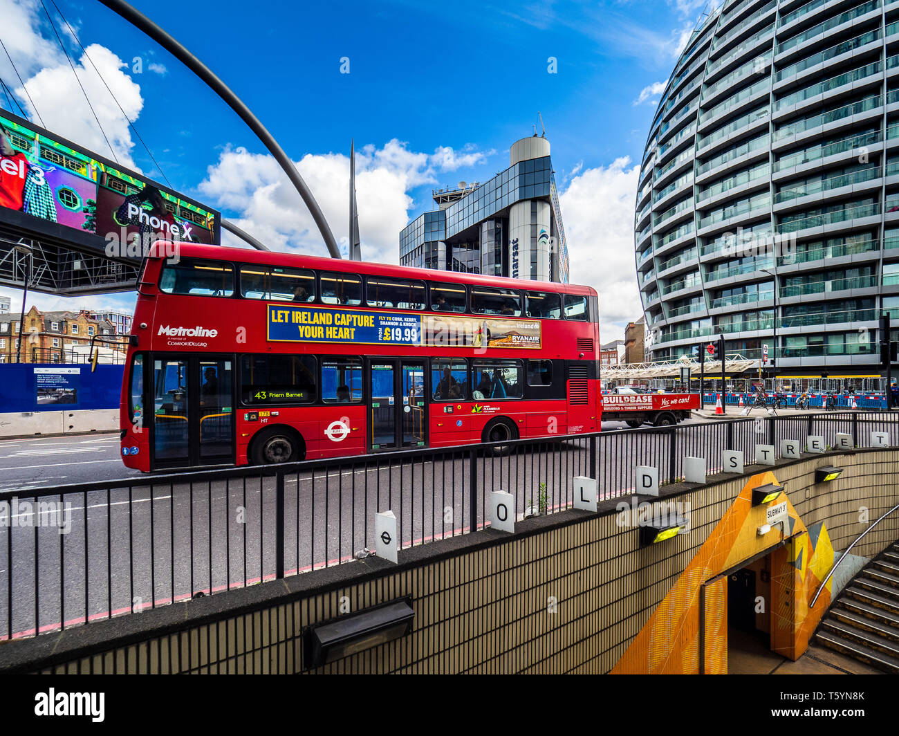 Old Street Roundabout London also known Silicon Roundabout because of the concentration of high technology and web industries in the area. Stock Photo