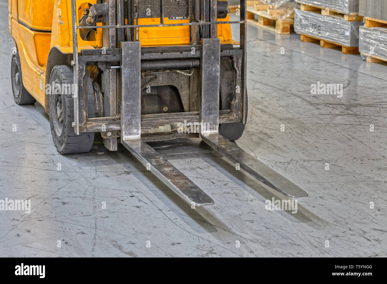 Industrial forklift closeup detail Stock Photo