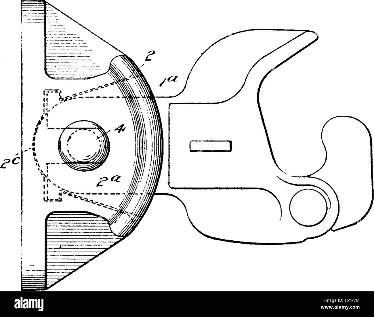 Rail Coupling is a device for connecting railway cars or trucks together, vintage line drawing or engraving illustration. Stock Vector