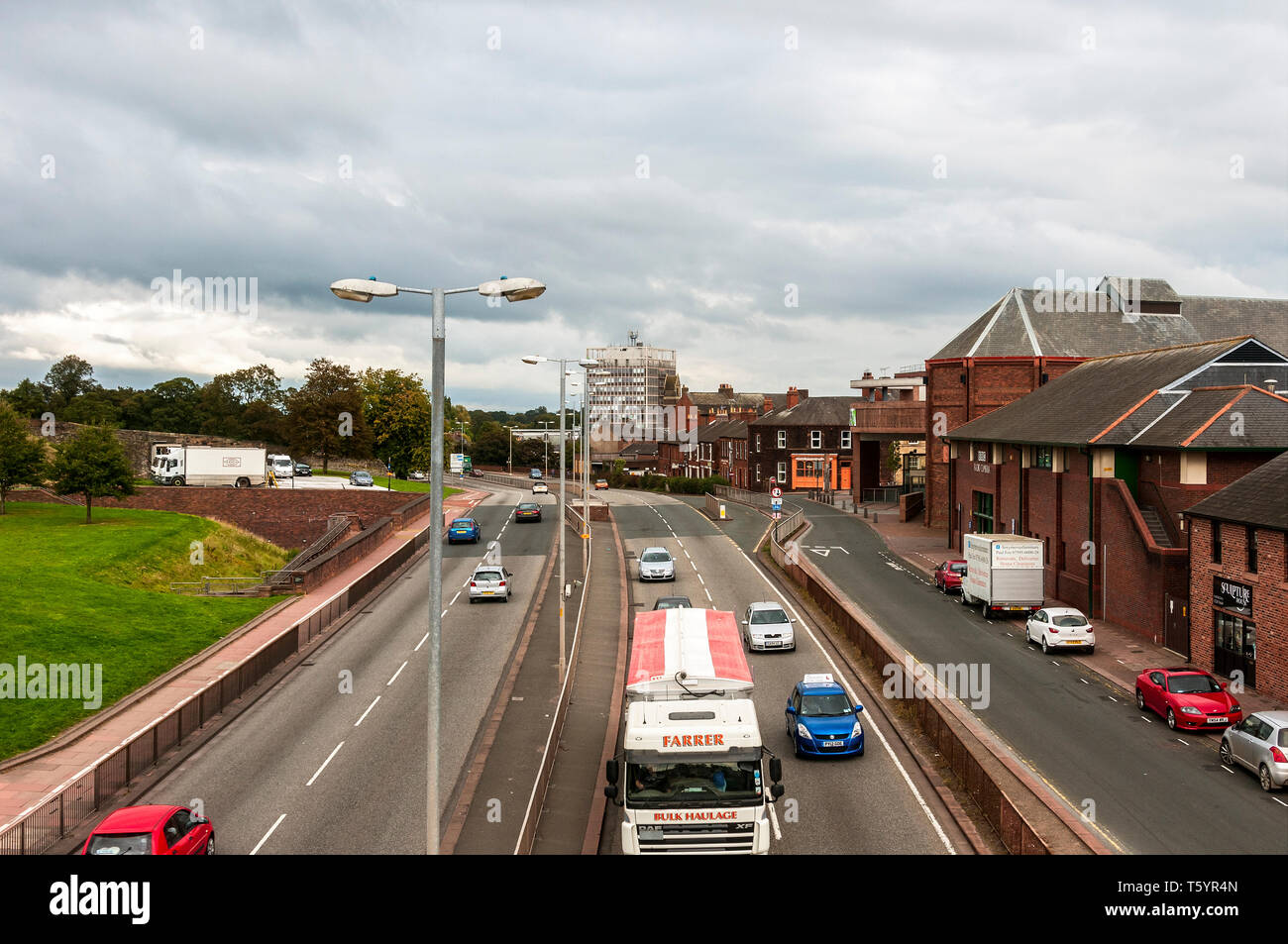 Traffic using the busy dual carriageway (Castle Way) to leave Carlisle