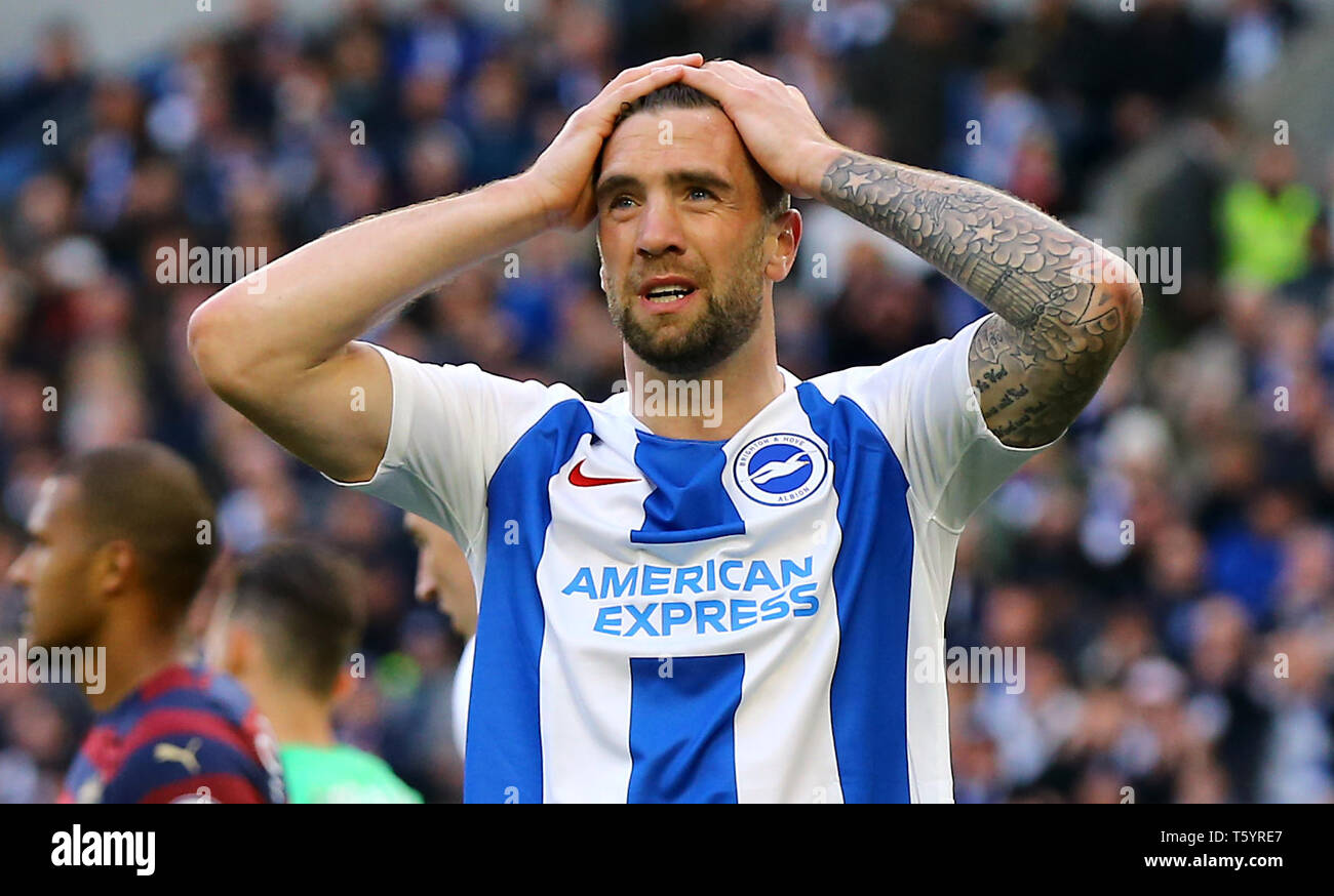 Brighton Hove Albion's Shane Duffy rues a missed chance during Premier League match at the AMEX Stadium, Brighton Stock Photo Alamy