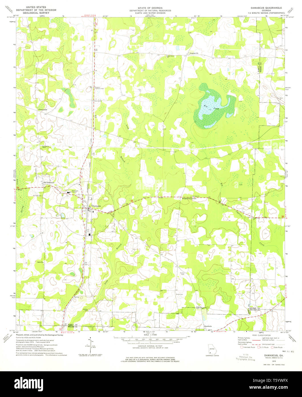 USGS TOPO Map Georgia GA Damascus 245494 1974 24000 Restoration Stock ...