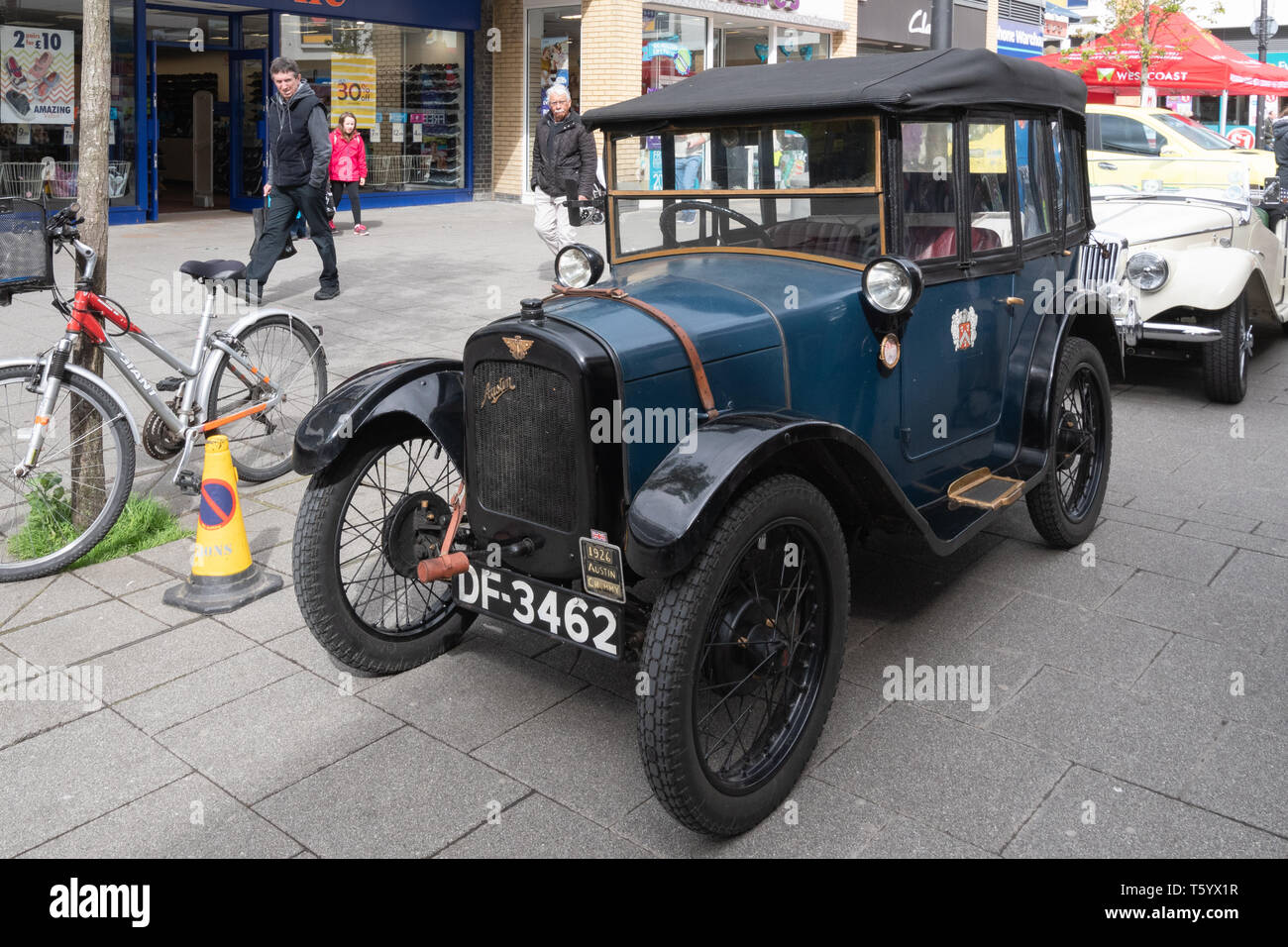 Blue 1926 Austin 7 (Austin Chummy) vintage car on display in a Classic Motor Vehicle Show, UK Stock Photo