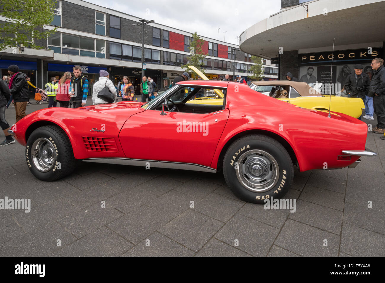Red 1971 Ford Chevrolet GMC Corvette at a classic motor vehicle show in the UK Stock Photo