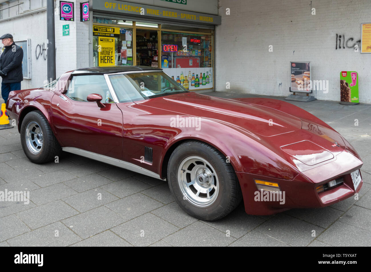 Red 1981 Ford Chevrolet Corvette Stingray sports car at a classic motor vehicle show in the UK Stock Photo