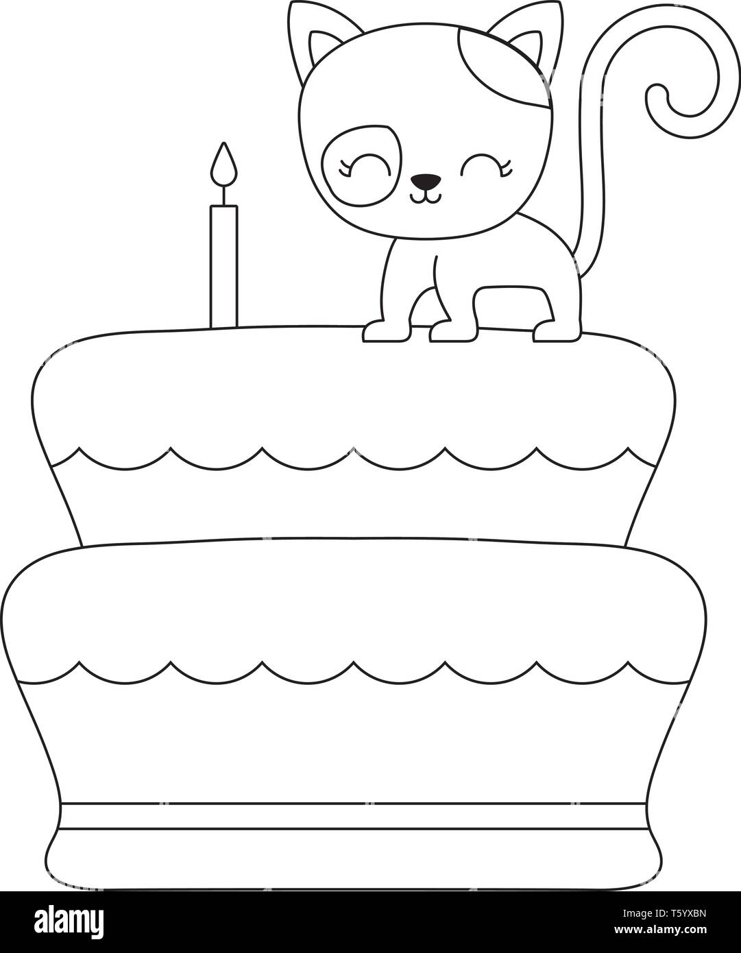 Cute Cat In Cake Of Birthday Vector Illustration Design Stock Vector Image Art Alamy