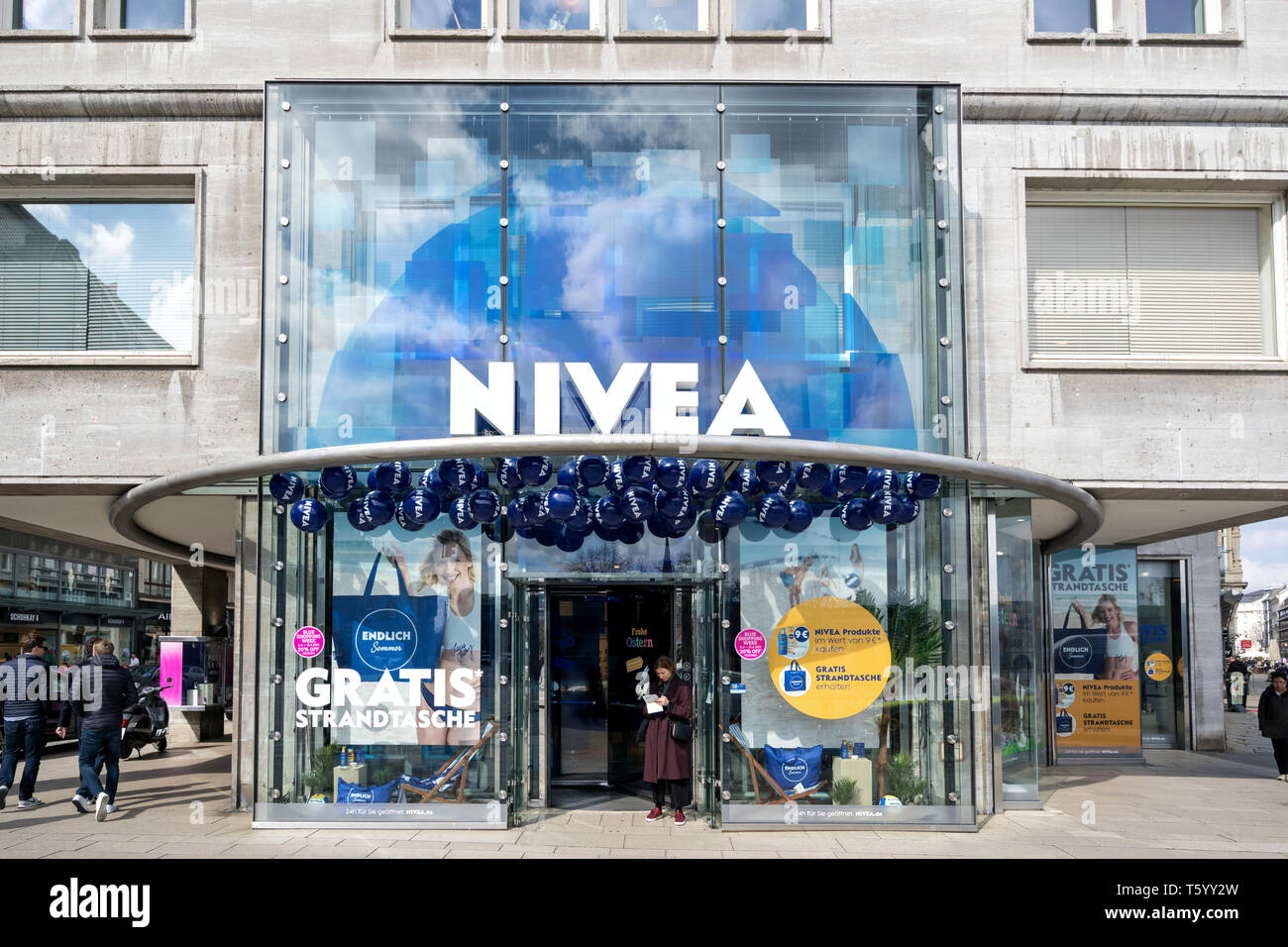 Nivea store in Hamburg, Germany. Nivea is a German personal care brand that specializes in body-care. It is owned by Beiersdorf Global AG. Stock Photo
