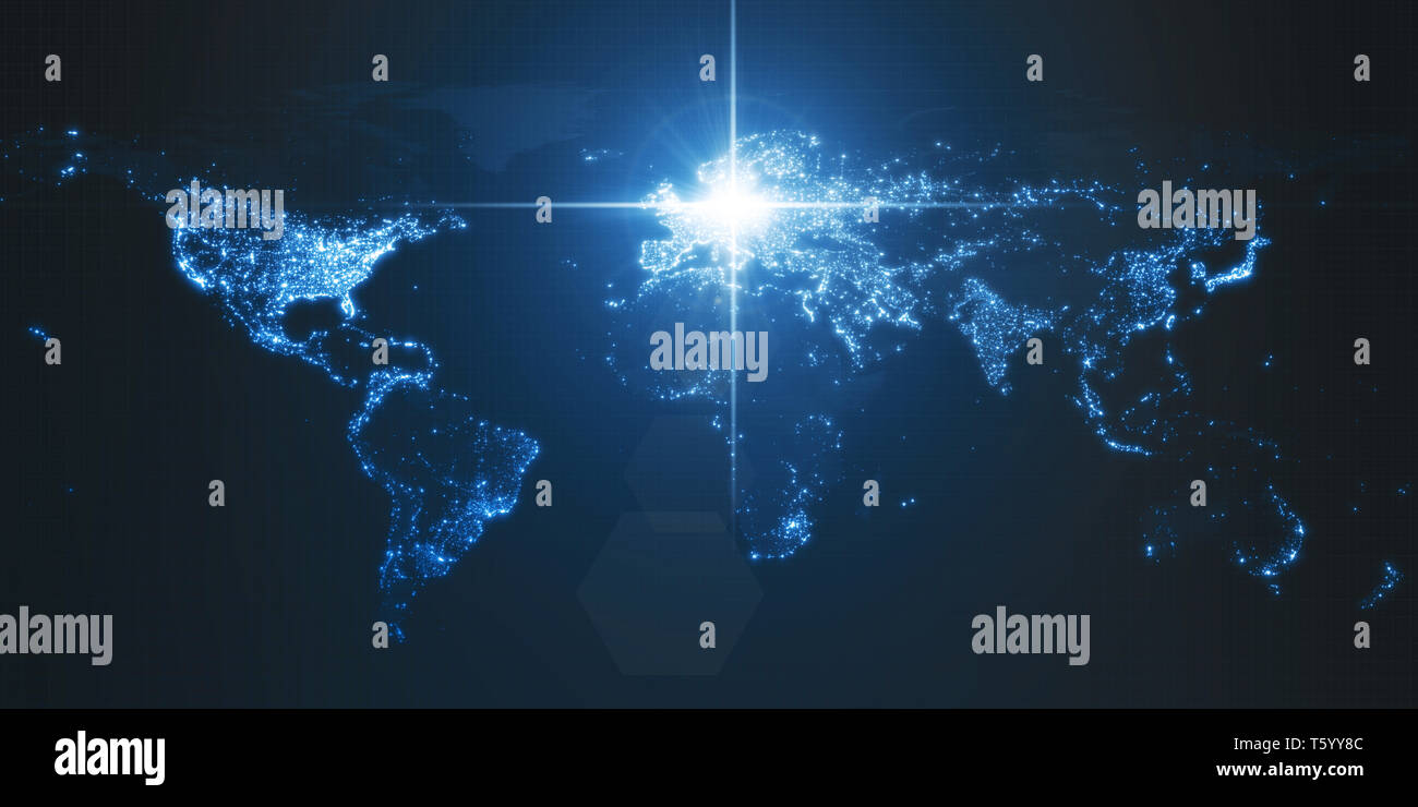 power of germany, energy beam on berlin. dark map with illuminated ...