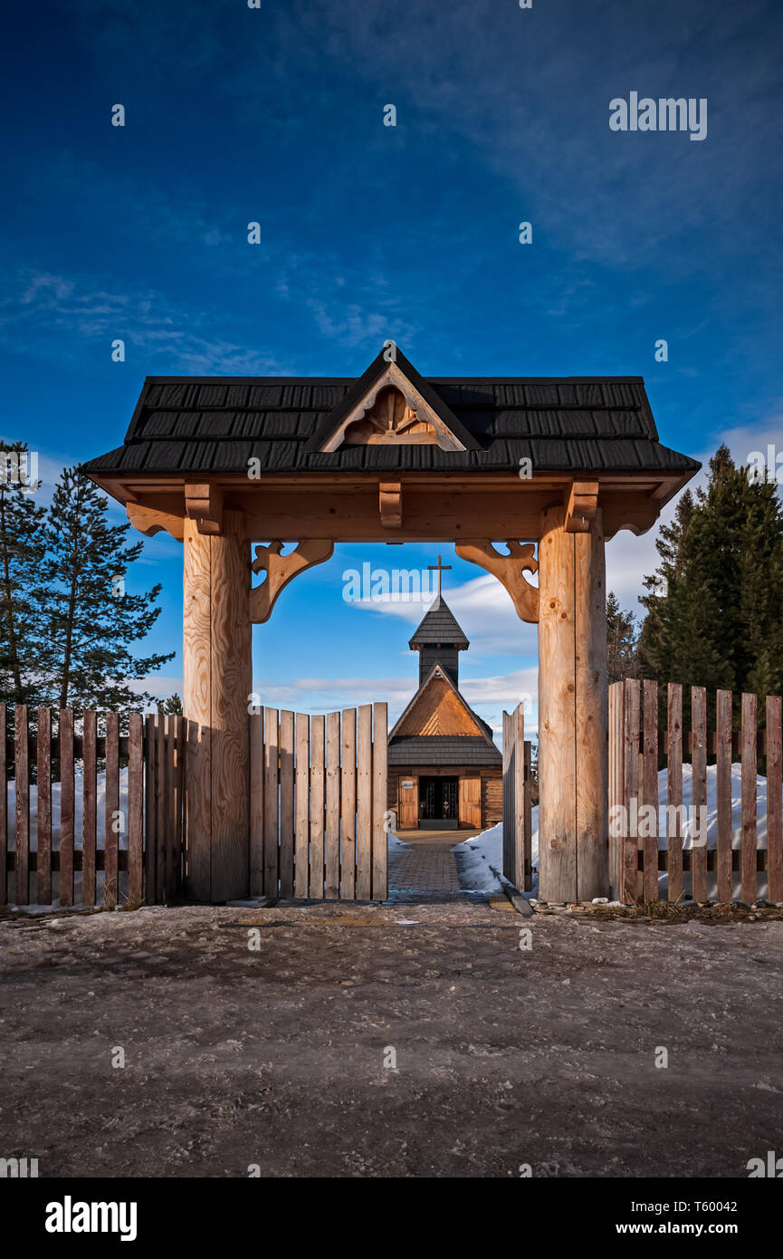 Chapel of Our Lady of the Rosary (Polish:Kaplica Rzymskokatolicka Pw. Matki Boskiej Różańcowej) at the Gubalowka, Poland Stock Photo